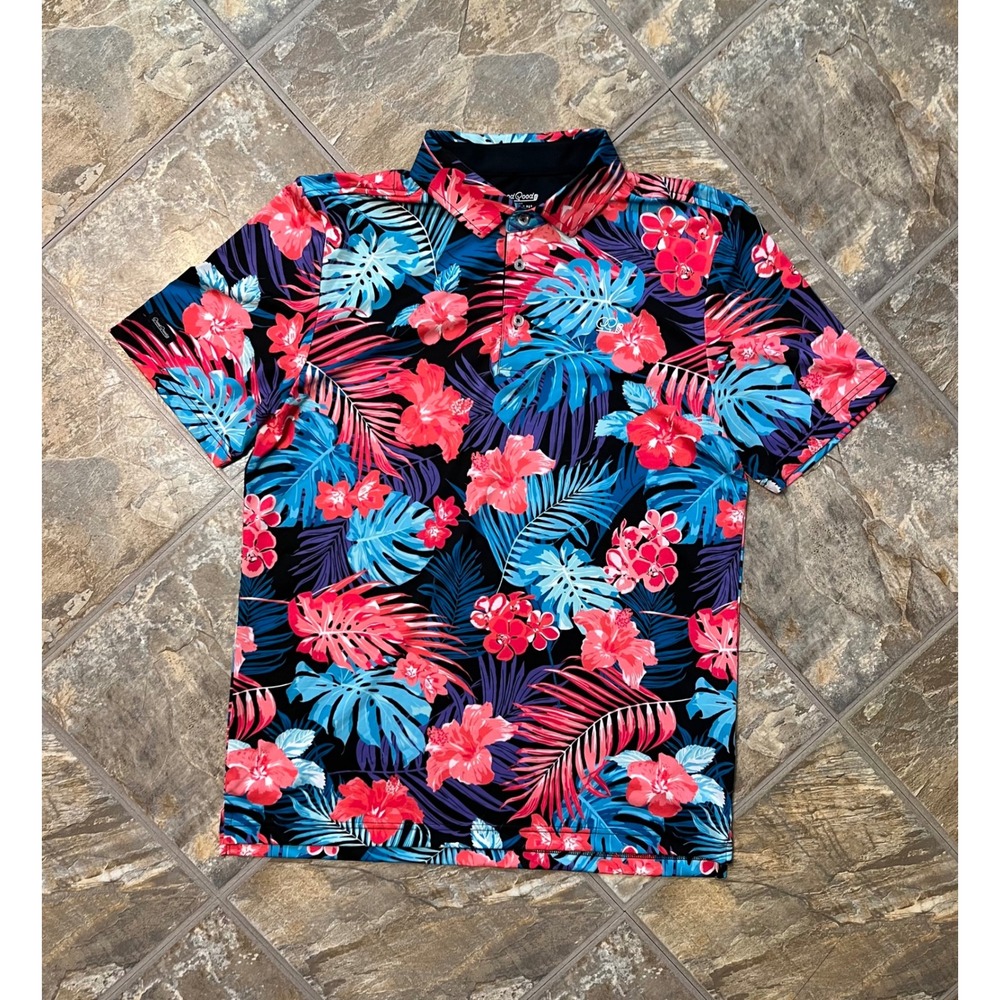 Good Good Golf Polo Shirt Mens Medium Multicolor Tropical Floral Print - Picture 1 of 6